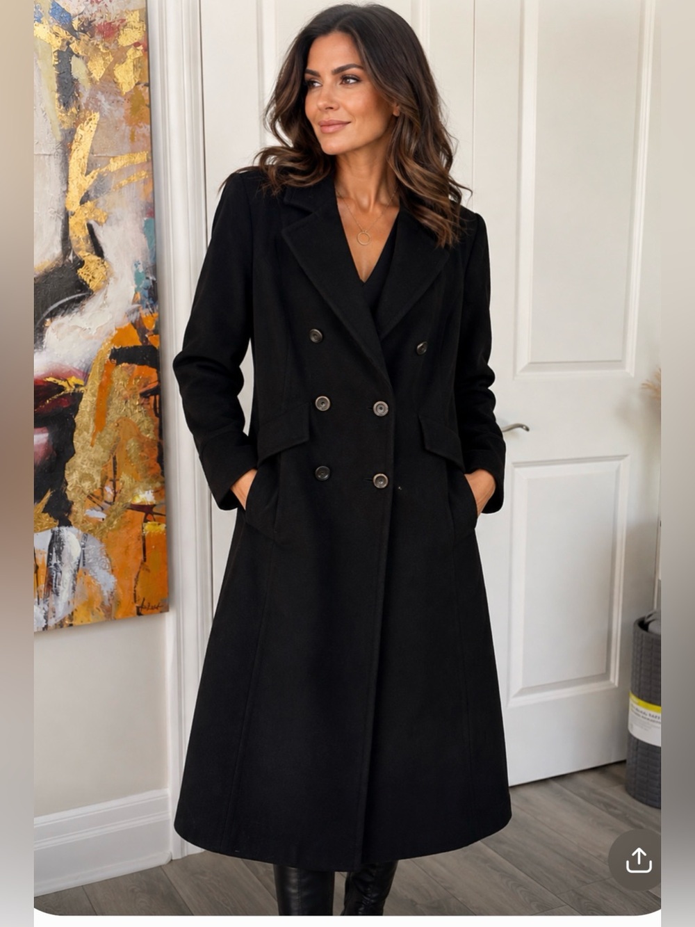 Women's Black Double-Breasted Trench Coat
